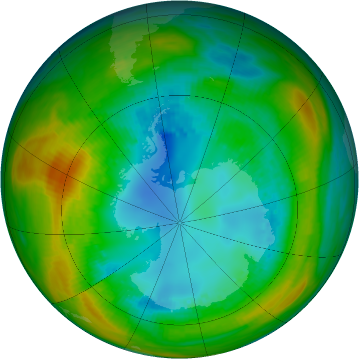 Antarctic ozone map for 14 August 1982